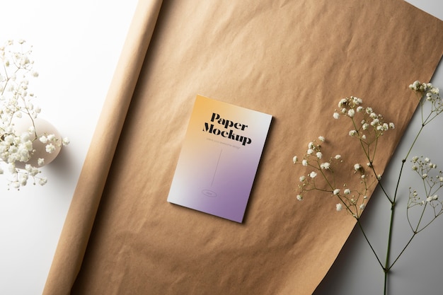 Flat lay notebook on desk mockup