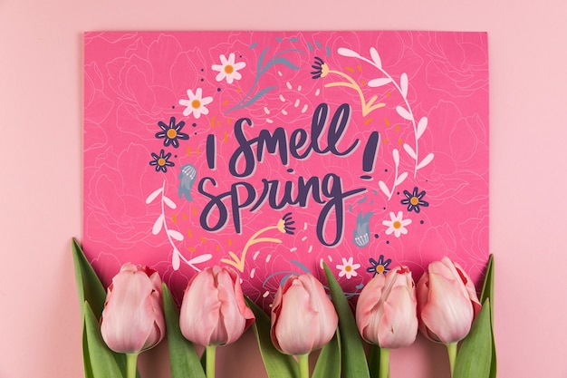 Flat lay paper card mockup with spring concept