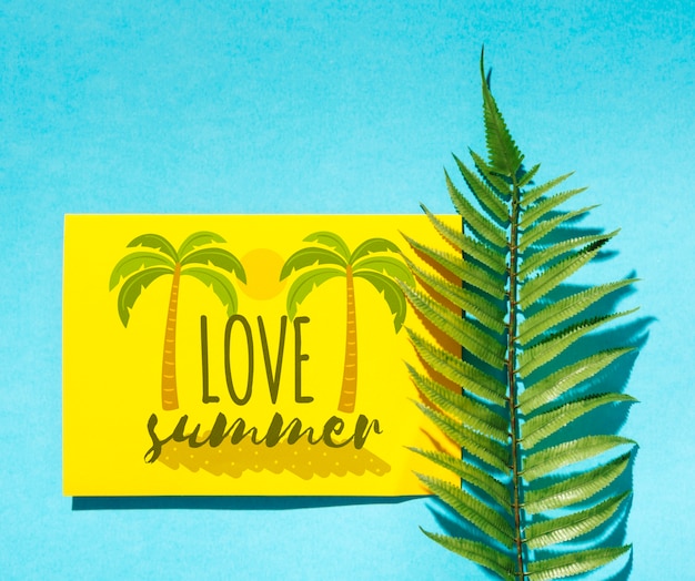 Flat lay paper card mockup with summer elements