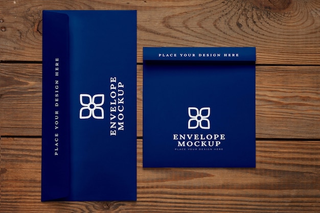 PSD flat lay of paper envelope mock-up