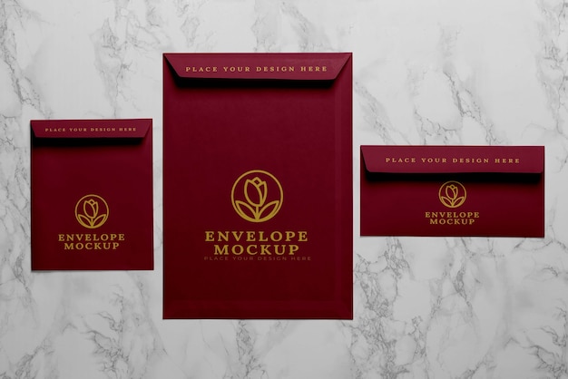 PSD flat lay of paper envelope mock-up