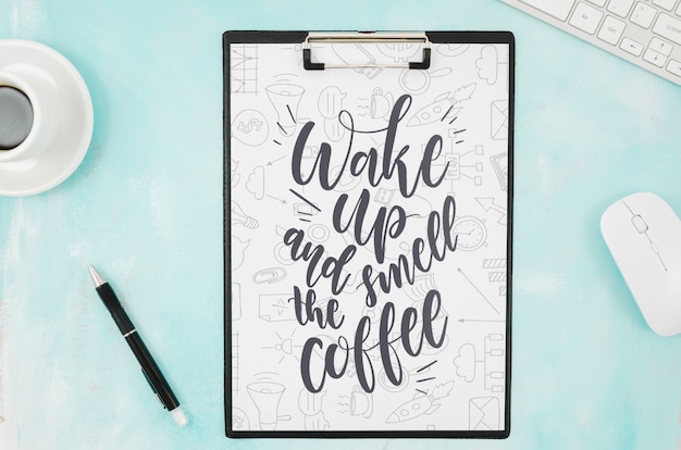 flat lay paper mock-up on clipboard