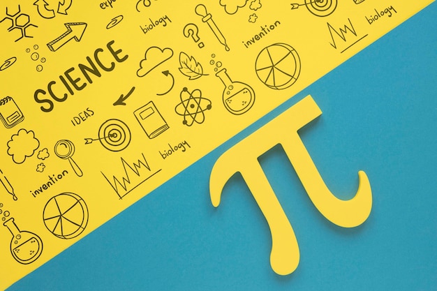 Flat lay of pi sign for mathematics