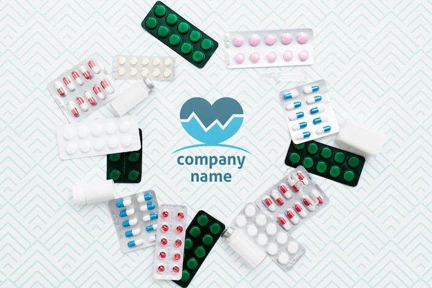 Flat lay pills arrangement mock-up