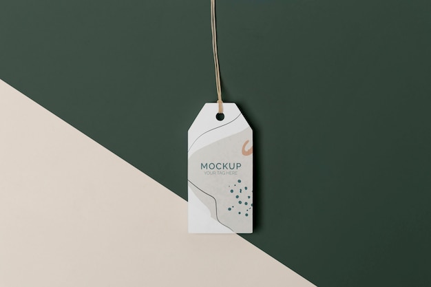 Flat lay product tag mock-up arrangement