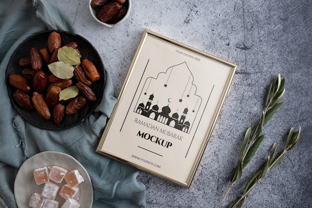 Flat lay ramadan frame mockup