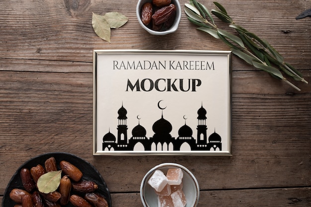 PSD flat lay ramadan frame mockup