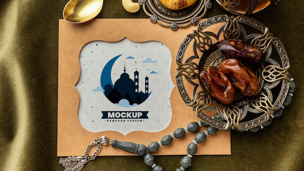 Flat lay ramadan print mockup