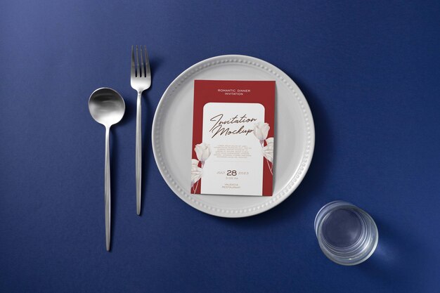 PSD flat lay romantic dinner invitation