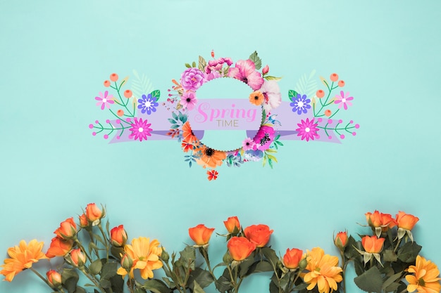 flat lay round card mockup for spring