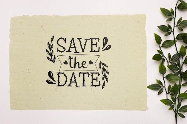 PSD flat lay save the date lettering mock-up