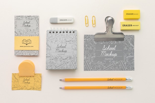 Flat lay of school supplies collection mock-up