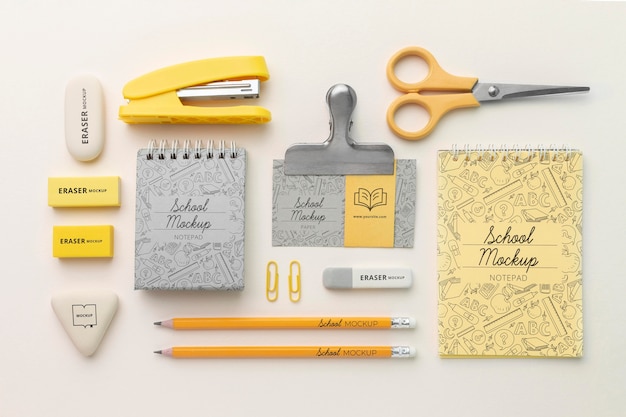 Flat lay of school supplies collection mock-up