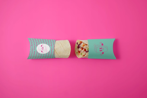 PSD flat lay shawarma packaging mockup