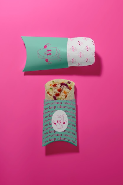 PSD flat lay shawarma packaging mockup