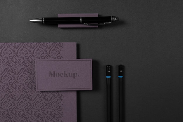 PSD flat lay simple stationery mockup