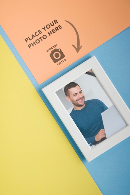 PSD flat lay of simple white frame