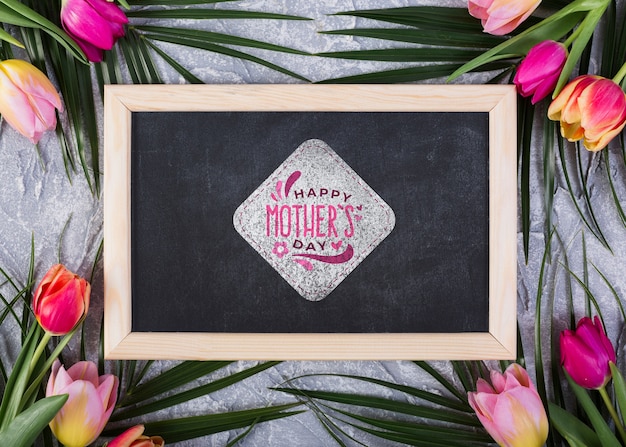 PSD flat lay slate mockup for easter