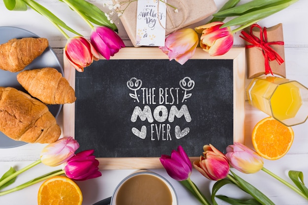 Flat lay slate mockup for easter