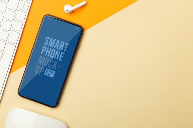 Flat lay of smartphone screen mockup