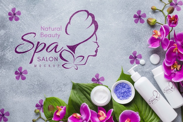 Flat lay spa center composition with mock-up