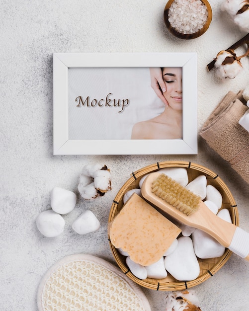 PSD flat lay of spa concept mock-up