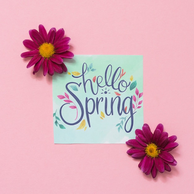 PSD flat lay spring mockup with card