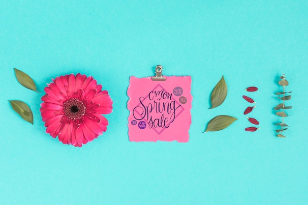 Flat lay spring mockup with card