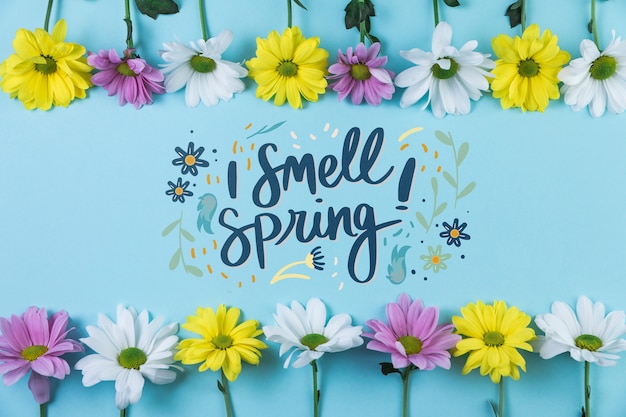 flat lay spring mockup with copyspace and frame