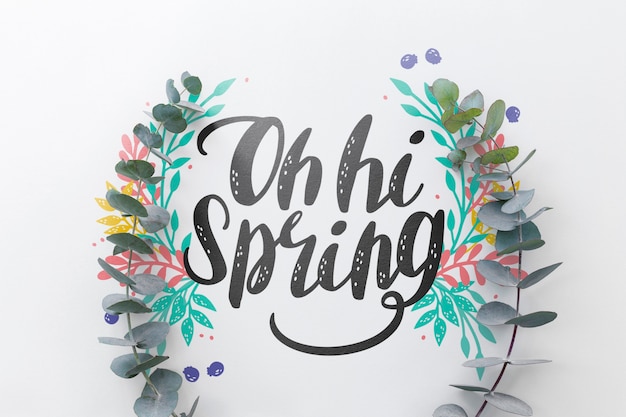 Flat lay spring mockup with copyspace