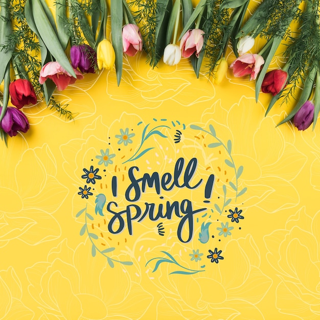 Flat lay spring mockup with copyspace