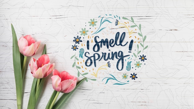 PSD flat lay spring mockup with copyspace