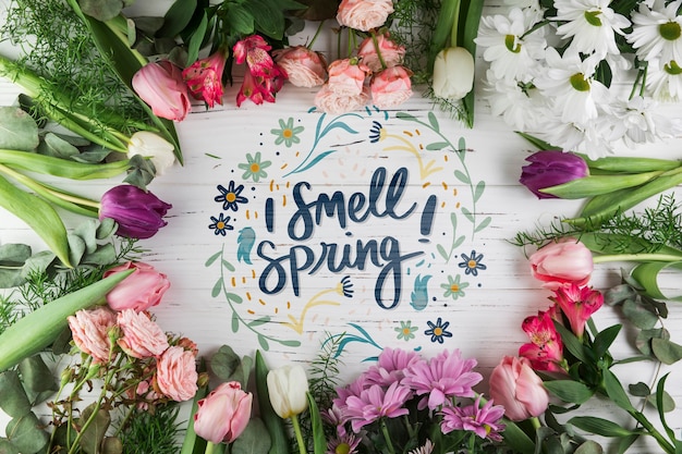 Flat lay spring mockup with copyspace