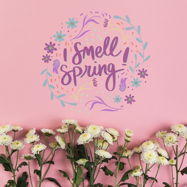 Flat lay spring mockup with copyspace