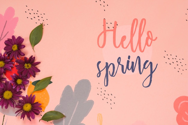 Flat lay spring mockup with copyspace