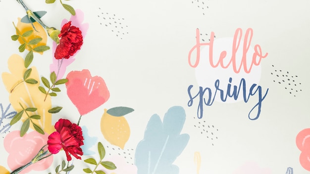 PSD flat lay spring mockup with copyspace