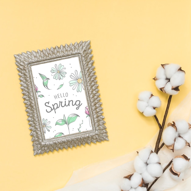 PSD flat lay spring mockup with frame