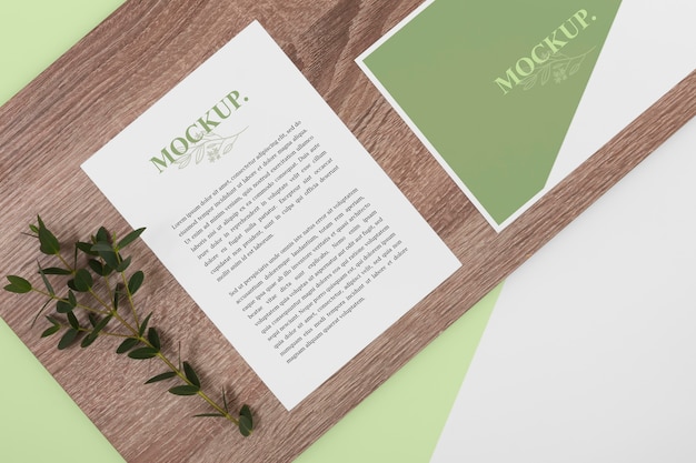 Flat lay stationery arrangement with plant