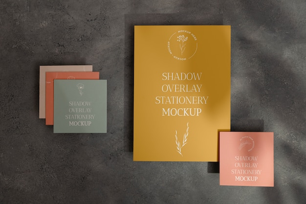 Flat lay of stationery mockup with shadows