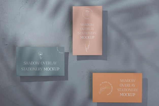 PSD flat lay of stationery mockup with shadows