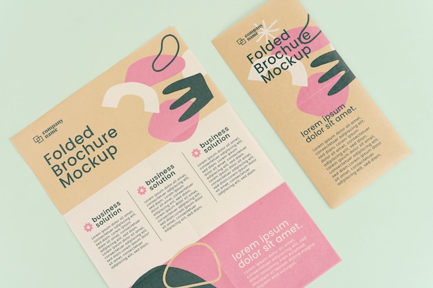 PSD flat lay studio folded brochures assortment