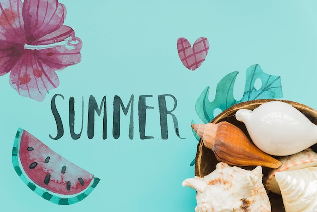 PSD flat lay summer background with copyspace