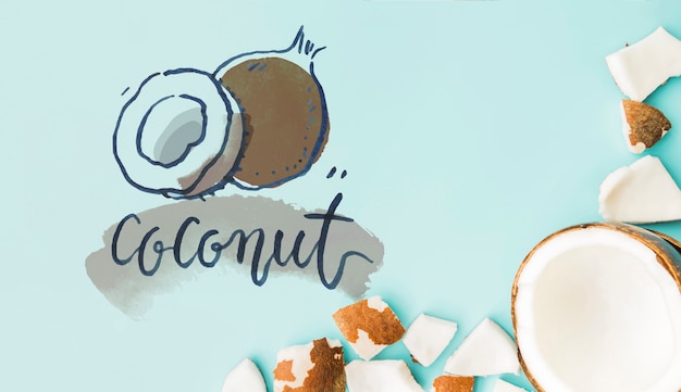 flat lay summer background with exotic fruits