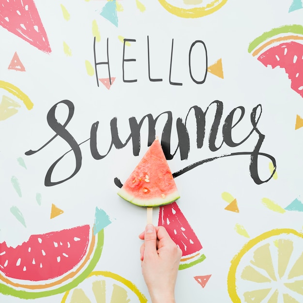 flat lay summer background with exotic fruits