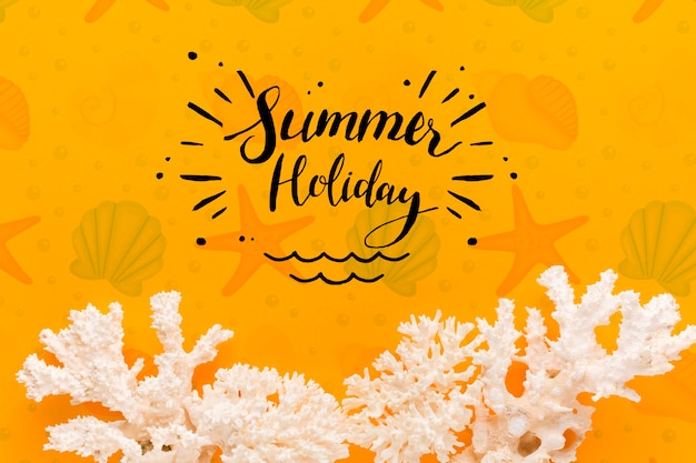 PSD flat lay summer holiday with white coral