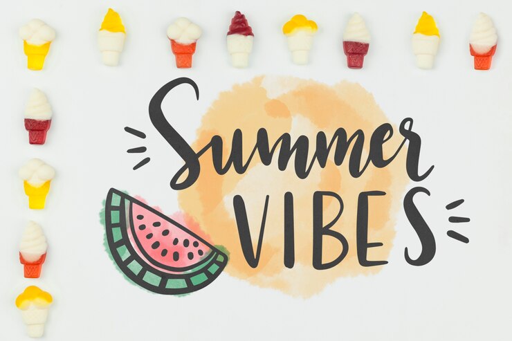 PSD flat lay summer mockup with copyspace and ice cream
