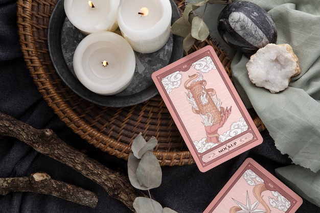 PSD flat lay tarot cards arrangement