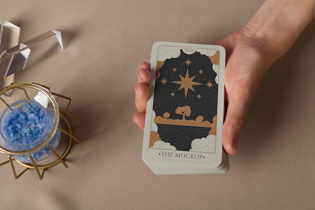 PSD flat lay tarot cards reading mockup