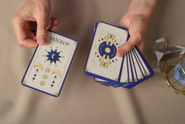 PSD flat lay tarot cards reading mockup