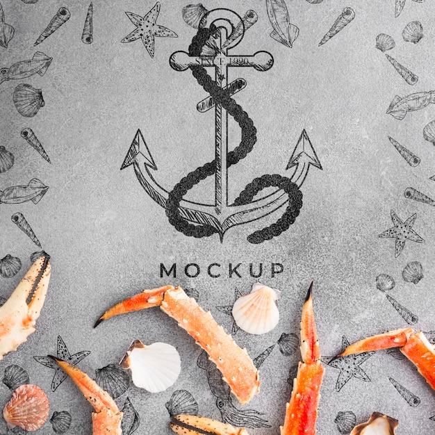 PSD flat lay tasty sea food composition with mock-up